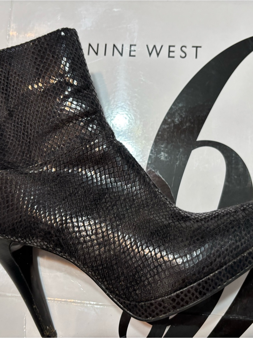 Nine West Black Snake-Texture High Heel Bootie